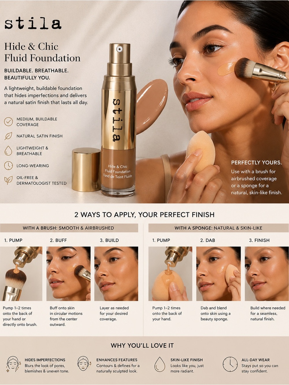 stila Hide & Chic Fluid Foundation - Warm Tan / Golden Beige